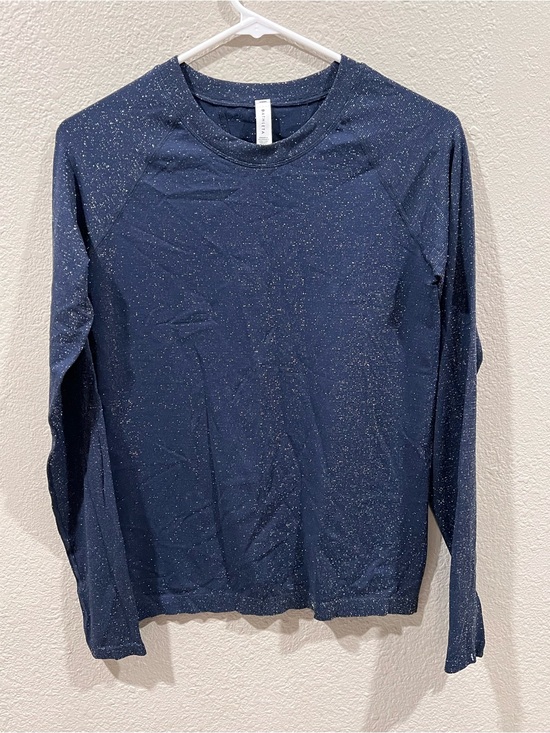 Athleta Tops - Athleta Momentum Shine Top Navy Blue Metallic Sparkle Seamless Shirt Size M.